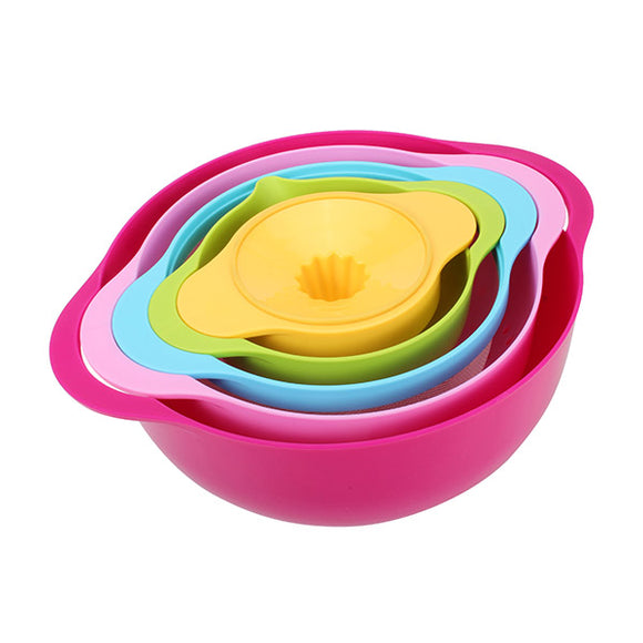 5Pcs Multifunctional Rainbow Color Bowls Colander Filter Juicer Washing Tool Kitchenware Set