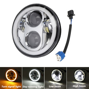 12V 5.75 75W Projector LED Round Headlight Ring Angle Eyes DRL For Jeep/Harley"