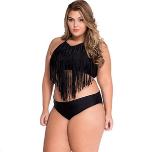 Summer Women Sexy Bikini Split Fringe Push Up Plus Size Swimwear High Wisted Bathing Suit