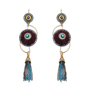 Bohemian Earrings Luxury Gold Plated Flower Charm Tassel Pendant Ear Drop Boho Jewelry for Women