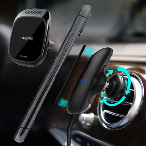 Neekin Metal Glass Magnetic 3 In 1 10W Qi Wireless Charger Fast Charging With Car Aroma Diffuser Car Air Vent Phone Holder for 4.7 Inch - 6.5 Inch Smart Phone