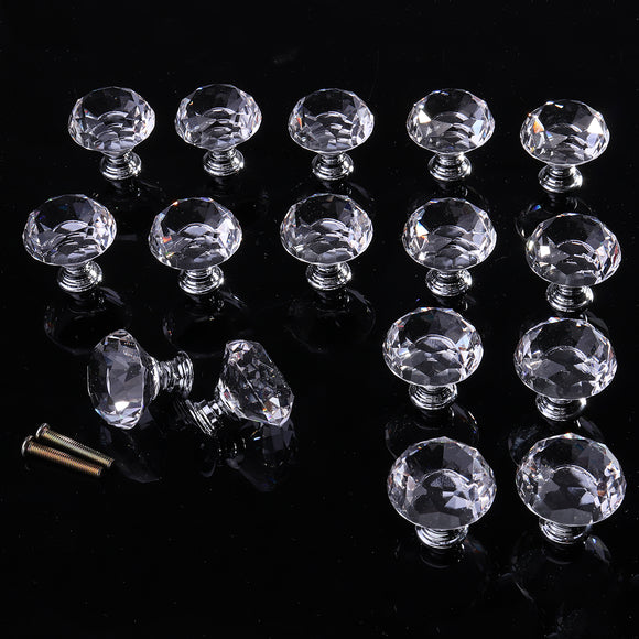 16PCS 30mm Crystal Glass Cabinet Knob Diamond Shape Drawer Cupboard Door Handle Pulls