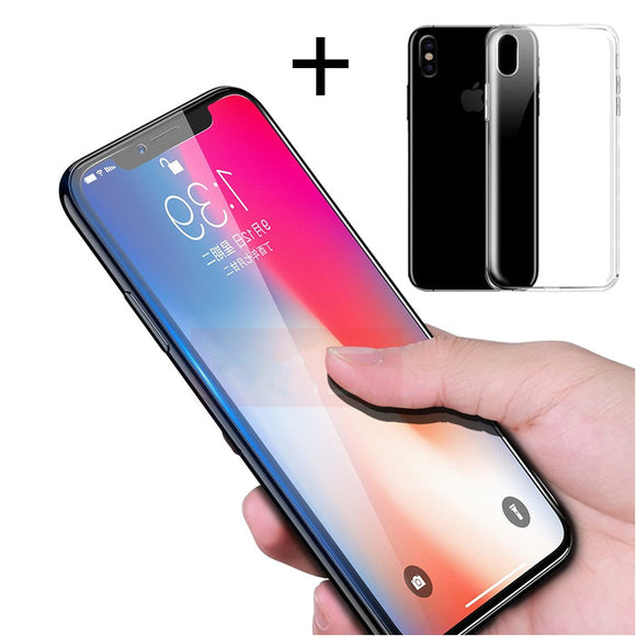 Bakeey 4D Curved Edge Tempered Glass Film With Transparent TPU Case for iPhone X