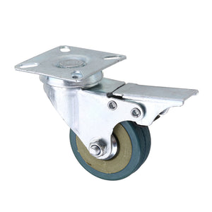 Machifit CC-2503 2 Inch Grey PVC Flat Plate Wheels with Brake Universal Mute Foot Wheels