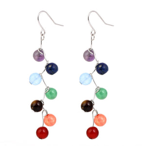 Trendy Rainbow Stones Zinc Alloy Colorful Yoga Bead Dangle Earrings for Women