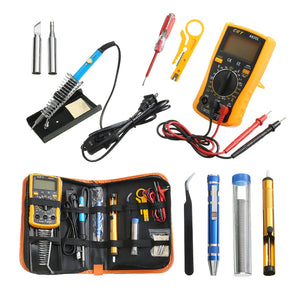 Handskit 220V 60W Temperature Electric Solder Iron Multimeter Tools Kit  with 8 in1 Screwderiver Wire Cutter Desoldeirng Pump