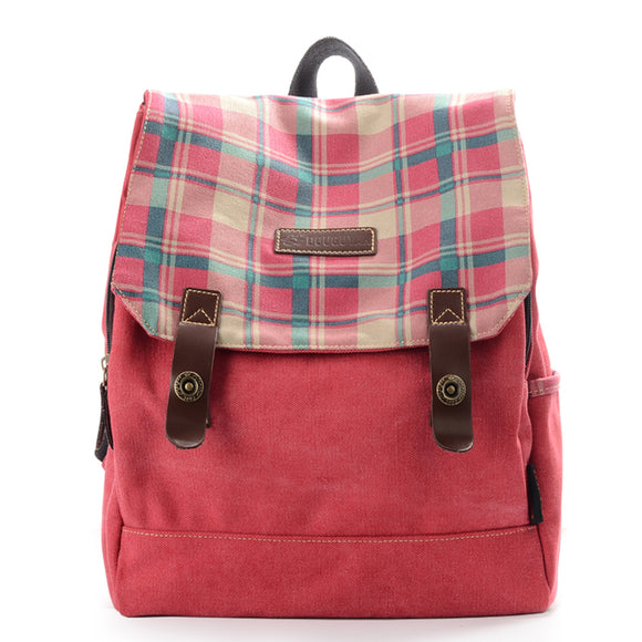 Women Vintage Canvas Casual Backpack School Plaid Backpack