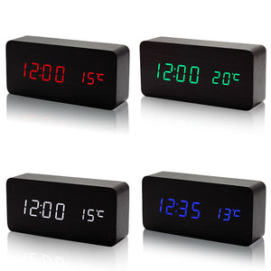 Alarm Clock LED Wooden VST Creatives Thermometer Digital Display Voice Control