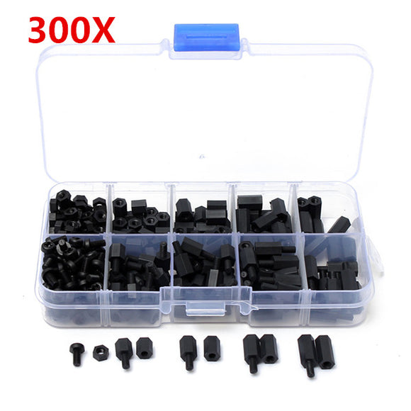 Suleve M3NH1 M3 Nylon Screw Black Hex Screw Nut Nylon PCB Standoff Assortment Kit 300pcs