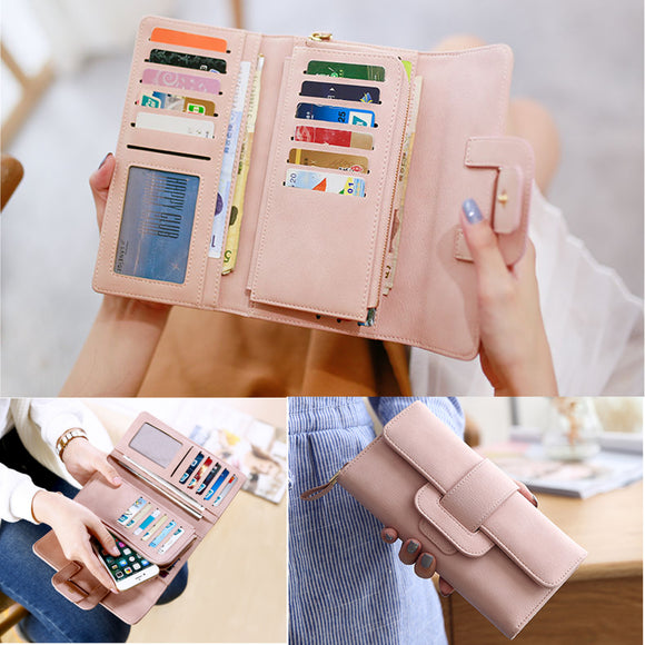 Women Fashion Large Capacity PU Multi Slot Button Hand Wallet Bag For Phone Under 5.5-inch