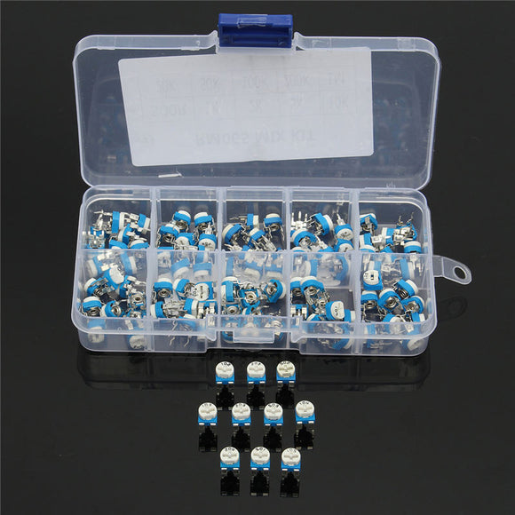 100Pcs 10 Values Variable Resistor 500R To 1M RM065 Carbon Film Horizontal Trimpot Potentiometer