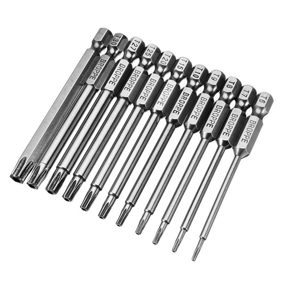 Broppe 11pcs T6-T40 75mm Magnetic Torx Screwdriver Bits 1/4 Inch Hex Shank