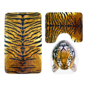 Honana BX-255 Bathroom3 Piece Anti-slip Toilet Seat Tiger Leopard Stripes Carpet  Stool Mat