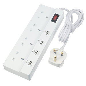 ELE  YA-30WS-4AK4U UK 4 Outlet Socket Power Strip Adaptor with 4 USB Charging Ports