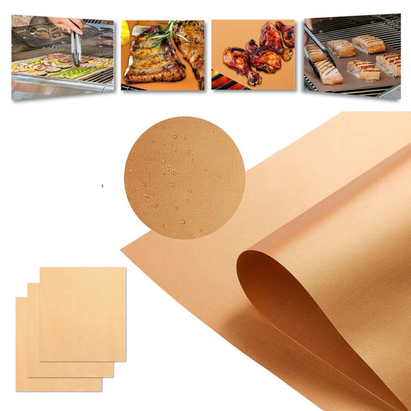 IPRee 3-5Pcs Copper Chef Grill Bake Mats Non-Stick Picnic BBQ Roasting Glass Fiber Pad