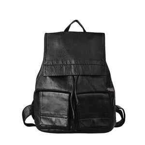 Women Black Pu Travel Messenger Backpack