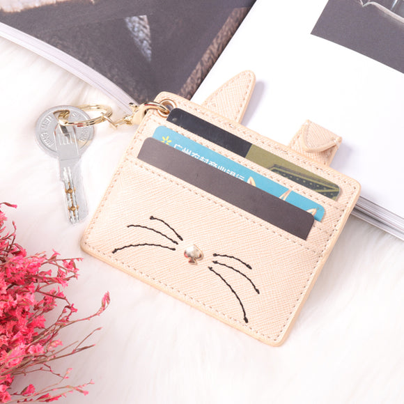 Women Cute Cartoon Rabbit Ear Fashion Light Key Ring Card Holder