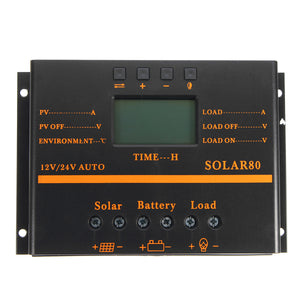 12V/24V 40A/50A/60A/80A PWM Solar Controller LCD Function 5V DC Solar Panel Battery Charge Regulator