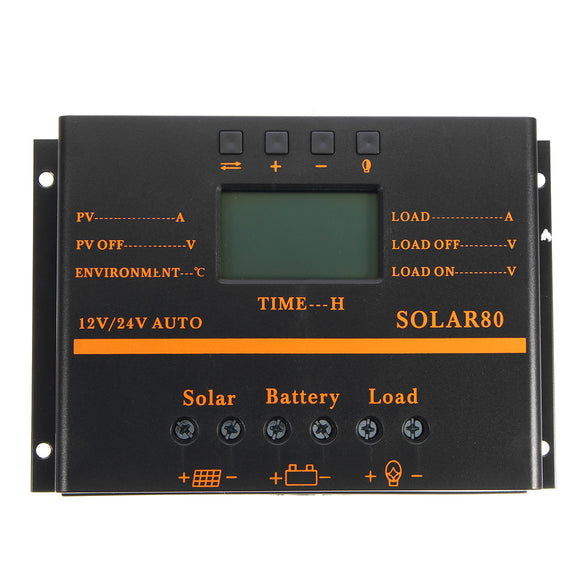 12V/24V 40A/50A/60A/80A PWM Solar Controller LCD Function 5V DC Solar Panel Battery Charge Regulator