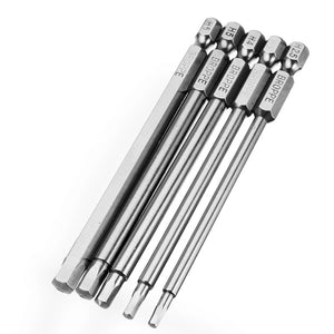 Broppe 5Pcs 100mm H2.5-H6 Hex Head Screwdriver Bit 1/4 Inch Hex Shank Magnetic Screwdriver Bits