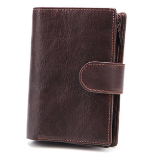 Men Passport Bag 9 Card Slots Photo Holder Genuine Leather Oil Wax Business Short Wallet