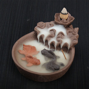 Porcelain Backflow Cone Incense Burner Buddha Ceramic Buddhist Sandalwood Holder Fish Decor