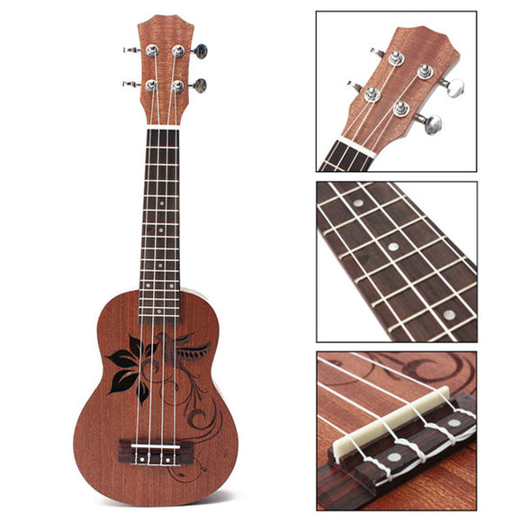 21 Inch Soprano Ukulele Uke Sapele 15 Frets Musical Instrument Flower