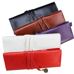 WAM PC-1031 PU Leather Pen Bag Pencil Case Makeup Pouch Vintage Style Roll Up Pencil Bags