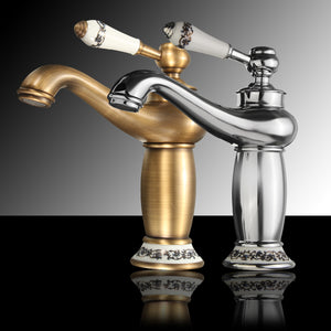 Antique Bronze Brass Faucet Hot & Cold Mixer Tap Ceramic Handle Bathroom Golden Single Water Tap