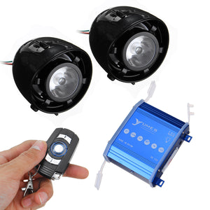 Speaker Horns with LED Lights Motorcycle Alarm System AUX Audio MP3 Player with bluetooth Function