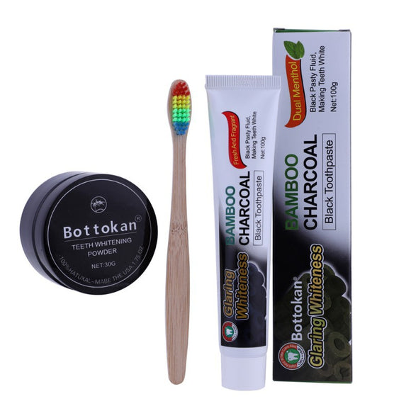 Natural Bamboo Charcoal Toothbrush Toothpaste Kit Rainbow Bamboo Soft Whitening Toothbrush