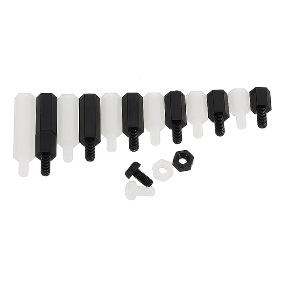 Suleve M3NH11 M3 Nylon Screw Black White Hex Screw Nut PCB Standoff Assortment Kit 180Pcs