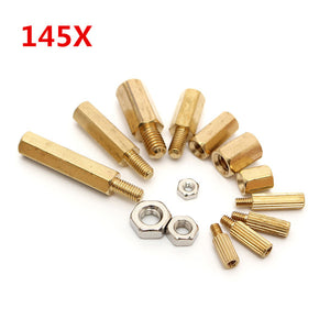 145pcs PCB M2 M3 M4 Hex Male Female Threaded Brass Spacer Standoffs Screw Nut Assortment Set