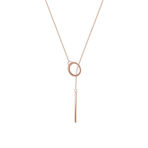 Elegant Rose Gold Plated Unique Bar and Circle Pendant Long Necklace Jewelry for Women