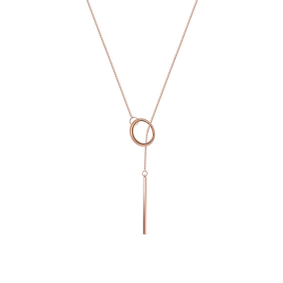 Elegant Rose Gold Plated Unique Bar and Circle Pendant Long Necklace Jewelry for Women