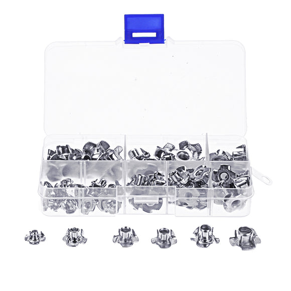 Suleve 80Pcs Zinc Plated Steel T-Nut 4 Pronged Tee Blind Insert Nuts Assortment M3/M4/M5/M6/M8