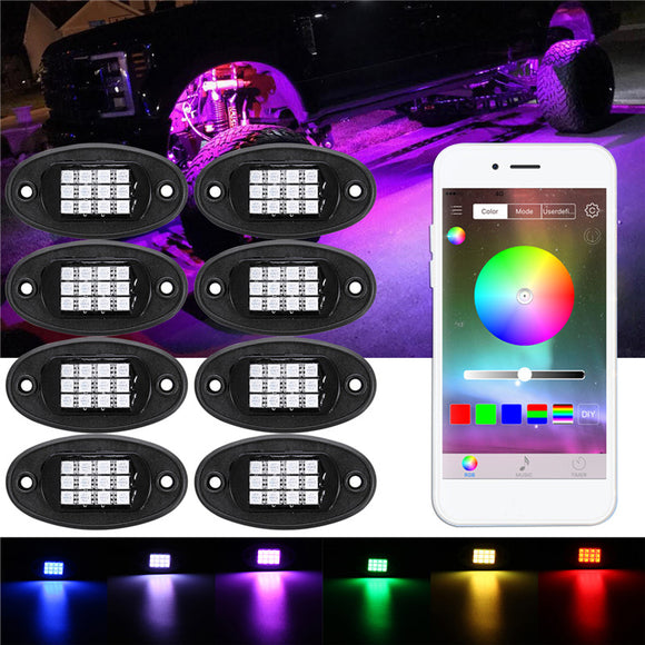 8Pcs RGB LED Under Body Lights Rock Lamp bluetooth Wireless Control for Offroad Truck Boat DC 12V