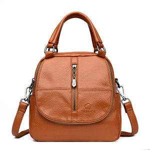 Women Double Layer Handbag Multi-function Solid Travel Backpack Large Capacity Crossbody Bag