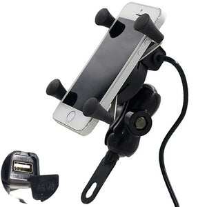 12V-30V 3.5-6 inch Motorcycle Phone GPS Holder X-Style USB Charger Power Outlet Socket