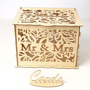 DIY Wedding Gifts Cards Box Wooden Money Storage with Lock Decor Supplies