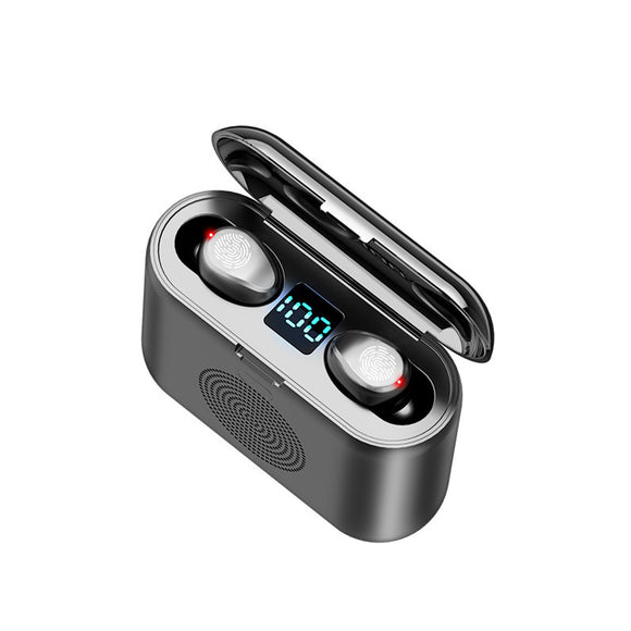 F9 2 In 1 Mini Digital Display bluetooth 5.0 Headphones IPX7 Wireless Stereo Earphone with Speaker Charging Box