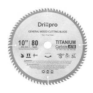 Drillpro 10 Inch 80 Teeth Saw Blade TCT General Purpose Hard and Soft Wood Saw Blades for Miter Saws Circular Saws Table Saws Hand Saws and Chop Saws