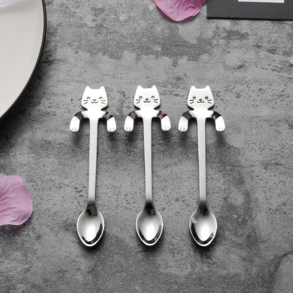 MIUK 304 Stainless Steel Coffee Spoon Creative Kitty Hook Dirtproof Coffee Tea Spoon Scoop