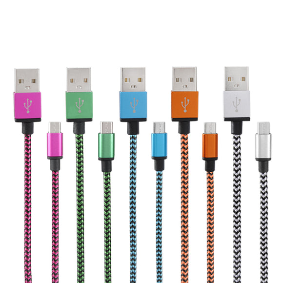 Nylon Braided Wire 2m Micro USB 2.0 Charging Data Cable For Android Mobile Phone