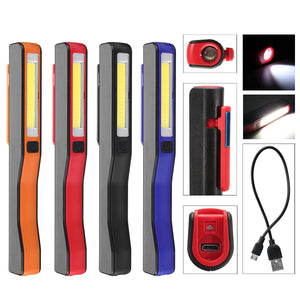 Portable LED+COB Rechargeable Pocket Work Light Magnetic Pen Clip Camping Car Inspection Flashlight