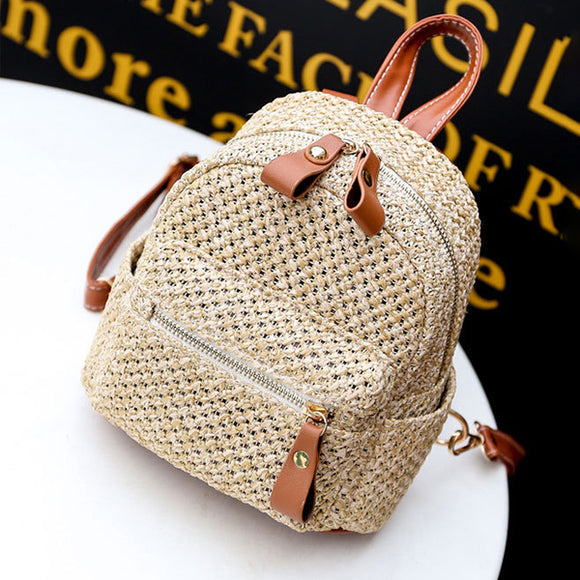 Women Straw Fashion Woven Backpack Travel bag Shoulder Bag Handbag