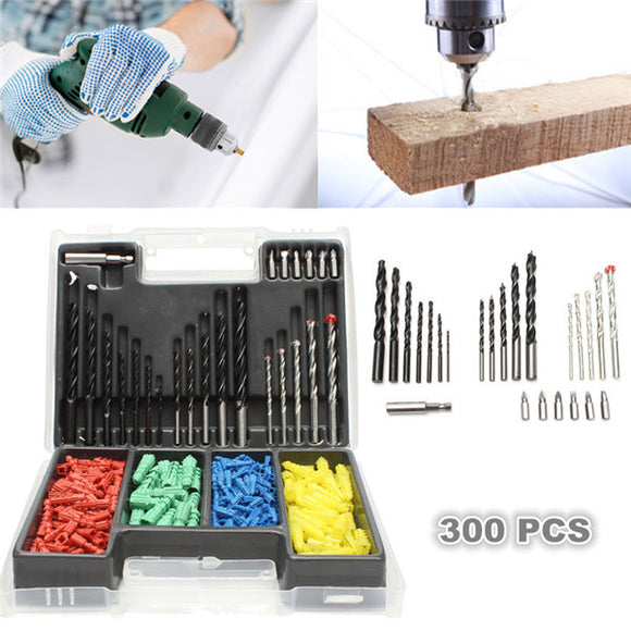 300pcs 2-10mm Drill Bit Set Twist Drill Building Drill with Expansion Screws for Woodworking