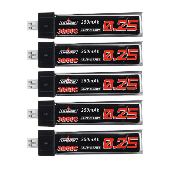 5Pcs URUAV 3.7V 250mAh 30C/60C 1S Lipo Battery PH2.0 for Tiny Whoop TINY6 6X