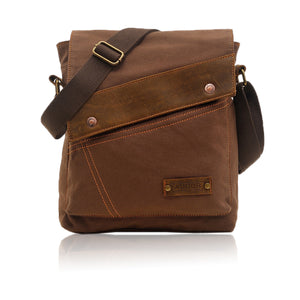 AUGUR Men Genuine Leather Canvas Leisure Shoulder Bag Vintage Style Crossbody Chest Pack