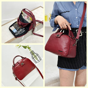 Women Soft Leather Small Square Bag Double Pockets Trend Handbag Crossbody Bag